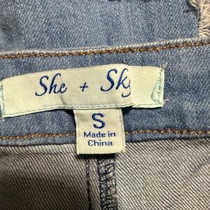 She + Sky Cropped Soft Blue Women's Jeans with Distressed Bottoms